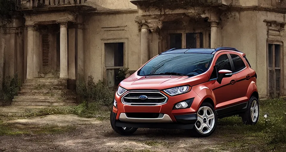 Image similar to ford ecosport in villa front seadigital artultra realisticultra detailed ultra wide Lens art by greg rutkowski