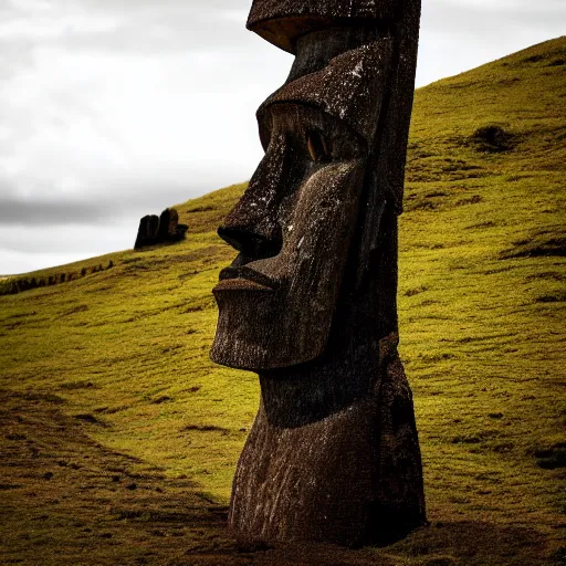 Image similar to a dramatic photo of an easter island head, hd 4 k photo