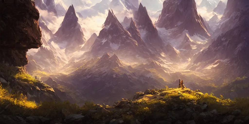 Image similar to a mountain range by akihito tsukushi, backlight, rim lighting, deep focus, d & d, fantasy, intricate, elegant, highly detailed, digital painting, artstation, concept art, matte, centered, sharp focus, illustration, hearthstone, art by artgerm, greg rutkowski and alphonse mucha