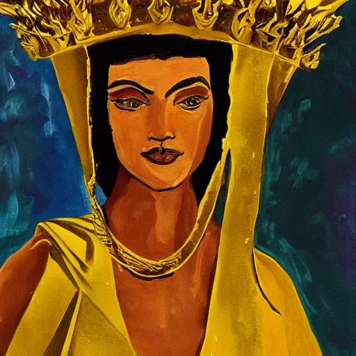 Image similar to the young sovereign of mars in the prime of her reign and the height of her power, looking to the side with fierce but kind eyes, dressed in white and gold robes and a golden laurel crown, inspired by roman emperors, abstract oil painting