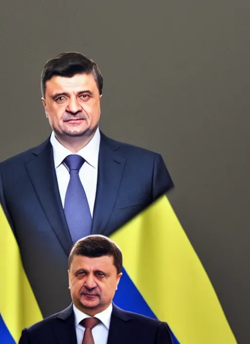 Image similar to the president of ukraine stands at the front in a photorealistic way