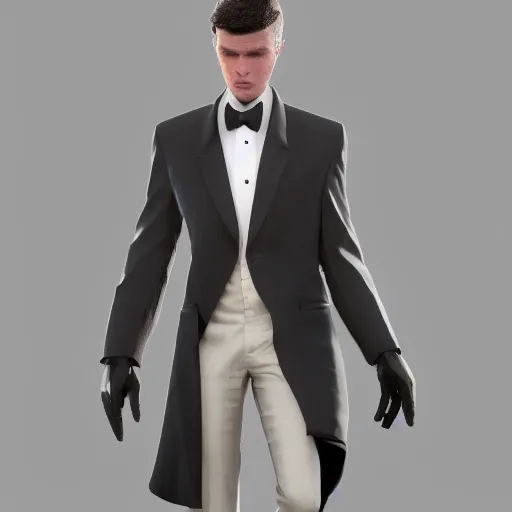 Image similar to a white teen with black short hair and dark brown eyes wearing a formal overcoat, hyperrealistic, high quality, high detail, 8k, trending on artstation