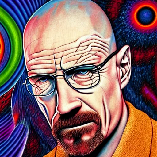 Image similar to psychedelic portrait of walter white painted by alex grey, tool album cover art