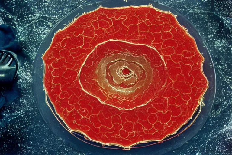 Prompt: fractal wet aspic, cookbook photo, in 1 9 9 5, y 2 k cybercore, industrial photography, still from a ridley scott movie