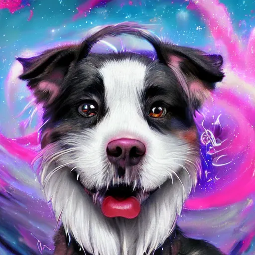 Image similar to portrait of a beautiful cute dog falling into the third dimension by Ross Tran, 4k, intricate details