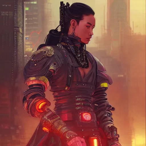 Image similar to cyberpunk samurai ,with techware , D&D, intricate, elegant, highly detailed, digital painting, japanese , altered carbon style,trending on artstation, concept art, illustration, art by Artgerm and Greg Rutkowski and Alphonse Mucha