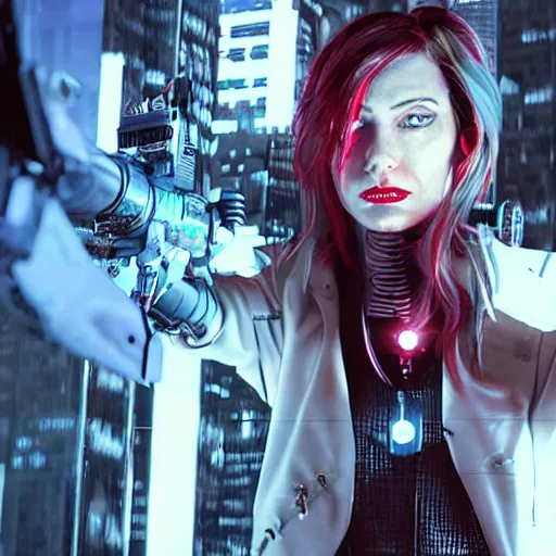 Image similar to molly millions cyberpunk razorgirl, still from movie, high detail