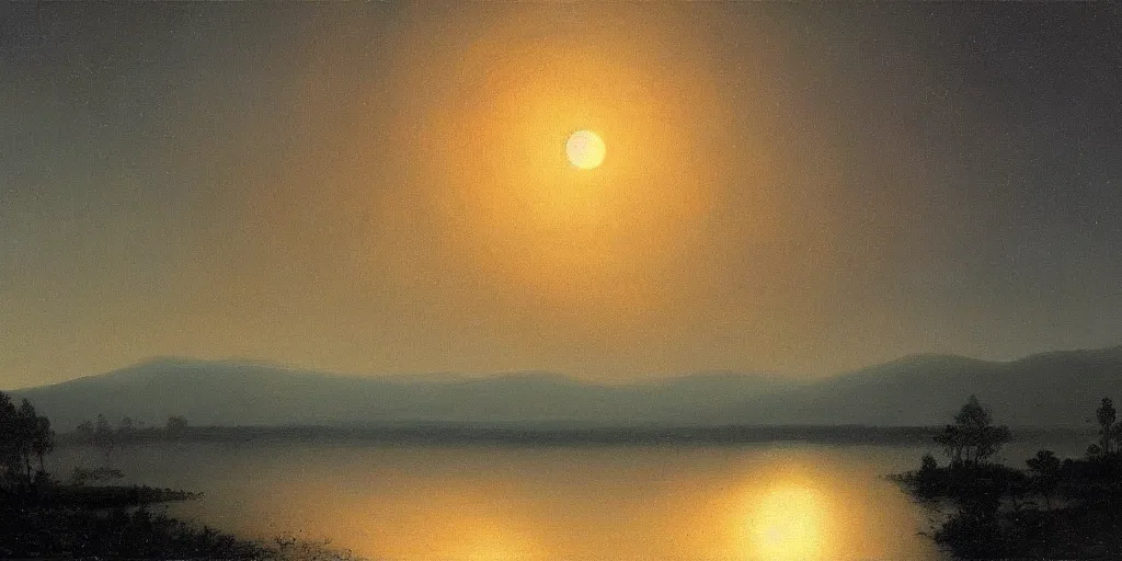 Prompt: awe inspiring arkhip kuindzhi landscape, hyperrealistic oil painting, moonlight over a river, 4 k, matte