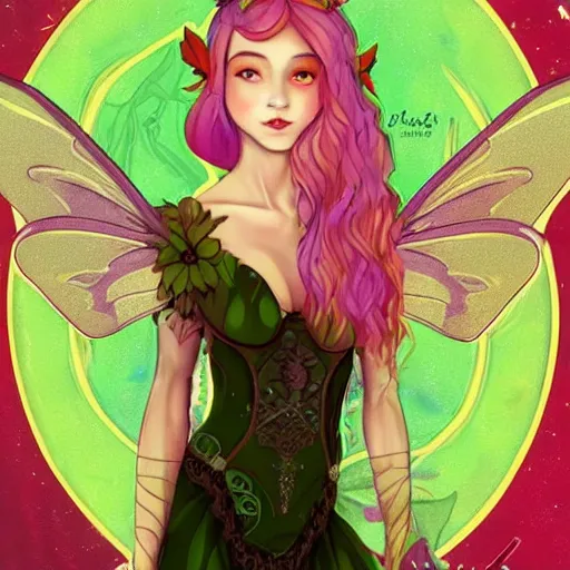 Prompt: artwork by quinton hoover sexy cute little faerie nymph in a dress mtg wings woodland forest glow colourful trending artstation art nouveau