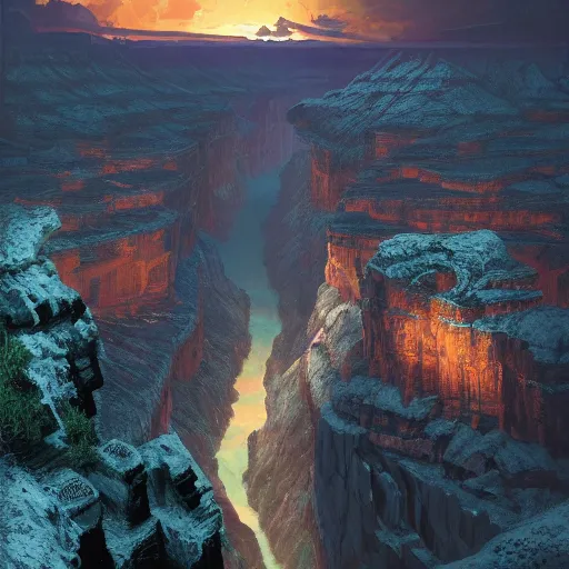 Image similar to a vast glowing city in the Grand Canyon, beautiful dynamic lighting, cinematic, wide angle establishing shot, extremely high detail, photo realistic, cinematic lighting, post processed, concept art, artstation, matte painting, style by eddie mendoza, raphael lacoste, alex ross, volumetric lighting, light rays, photorealistic, ultrarealistic, moody, coronarender, 8k