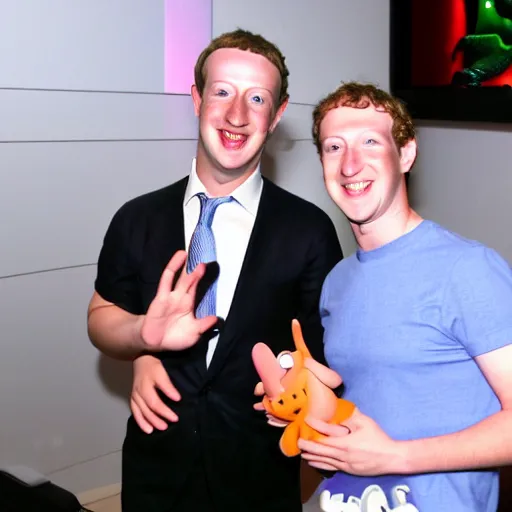 Prompt: Mark Zuckerberg happy to meet Mickey