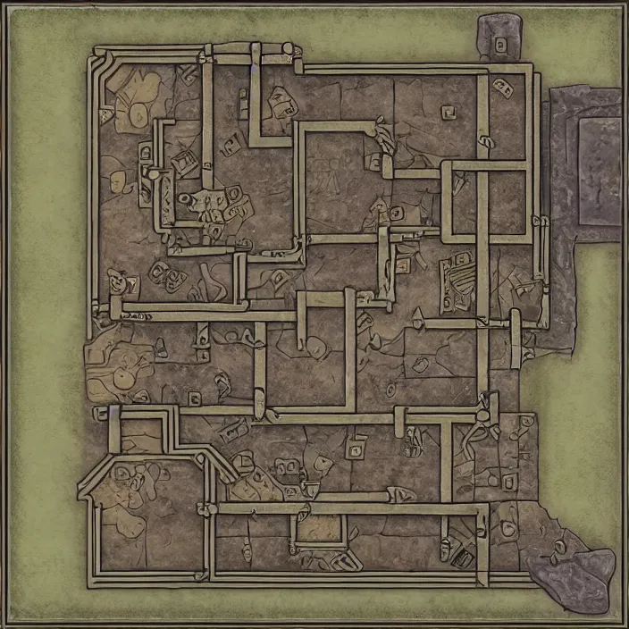 Prompt: dungeon map by dysonlogos, nine rooms