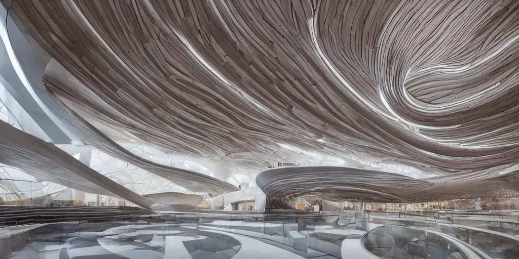 Prompt: extremely detailed stunning beautiful futuristic smooth curvilinear museum interior