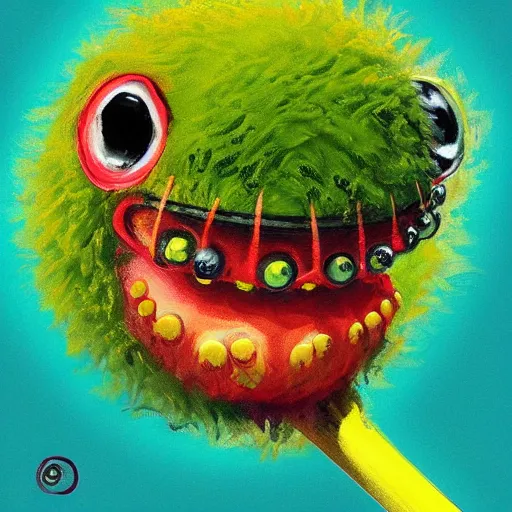 Image similar to a tennis ball monster ,tennis ball, tennis racket, colorful, digital art, fantasy, magic, trending on artstation, ultra detailed, professional illustration by Basil Gogos