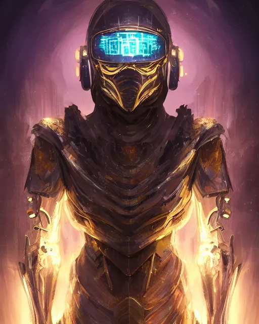 Image similar to portrait of monster in cyber armor, dreamy and ethereal, expressive pose, gold eyes, angry expression, fantasy, intricate, elegant, many lightning, cold color, highly detailed, digital painting, anime, artstation, concept art, cyberpunk wearing, smooth, sharp focus, led, illustration.