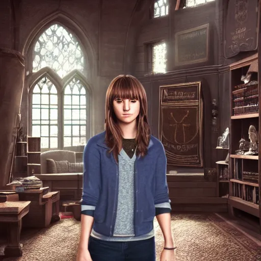 Image similar to A 4k portrait photo of Max Caulfield on the Ravenclaw common room in Hogwarts