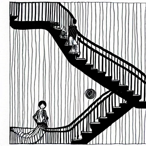 Prompt: ink drawing of an infinite staircase drawn by junji ito