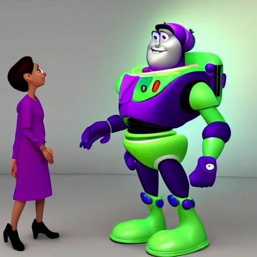 Image similar to buzz light year nervous about his job interview, realistic,