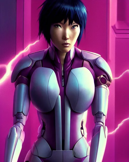 Image similar to weta disney pixar movie still portrait photo of motoko kusanagi the major ghost in the shell : : as cyborg woman by pixar : : by weta, wlop, ilya kuvshinov, rossdraws, artgerm, marvel, maxim cover, latex, octane render, sweaty, iridescent, bright morning, anime, liosh, mucha : :