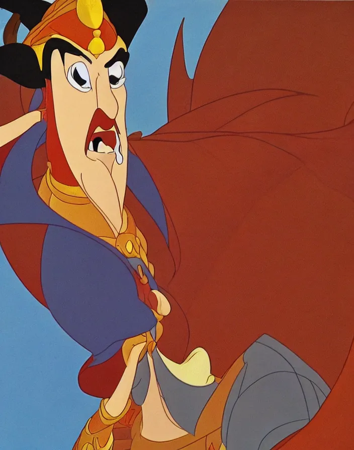 Image similar to 1 9 9 0 disney animation cel still from aladdin of a portrait of jafar reimagined as sauron