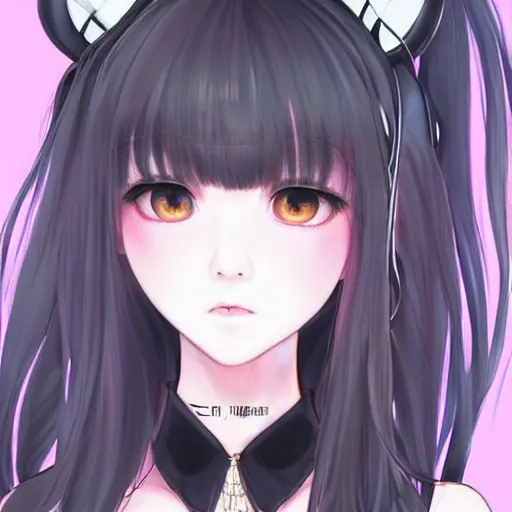 Image similar to realistic beautiful gorgeous natural cute Blackpink Lalisa Manoban black hair fur black cat ears, wearing white camisole summer outfit, headphones, black leather choker, tonemapping artwork drawn full HD 4K highest quality in artstyle by professional artists WLOP, Ayami Kojima, Aztodio, Alphonse Mucha, Taejune Kim, Guweiz on Pixiv Instagram Artstation