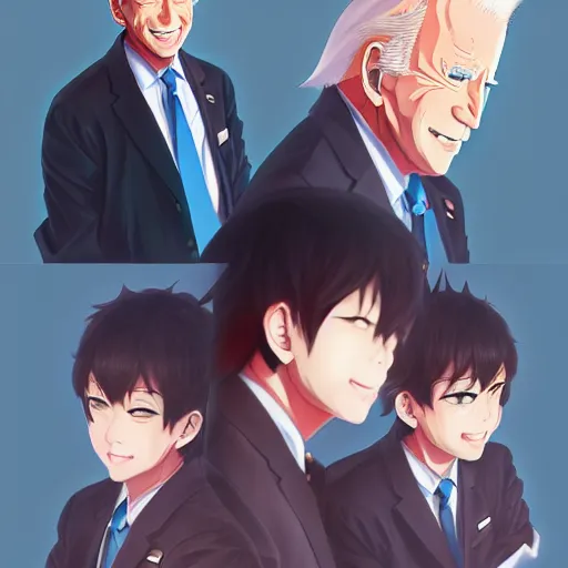 Image similar to anime portrait of Joe Biden as an anime boy by Stanley Artgerm Lau, WLOP, Rossdraws, James Jean, Andrei Riabovitchev, Marc Simonetti, and Sakimichan, trending on artstation