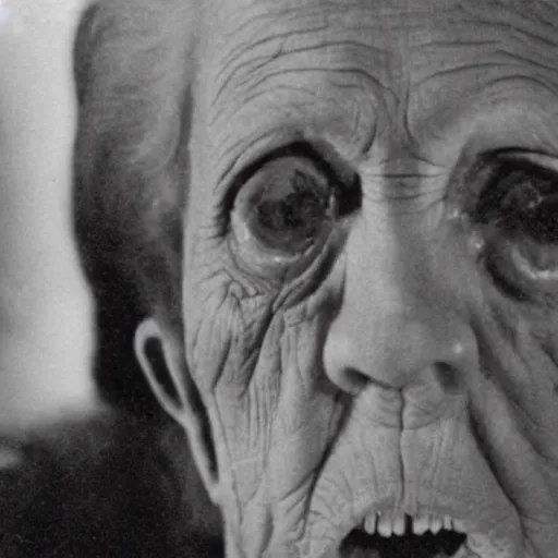 Image similar to old photo of a scary grandma, horror, hugh quality face, b/w tv