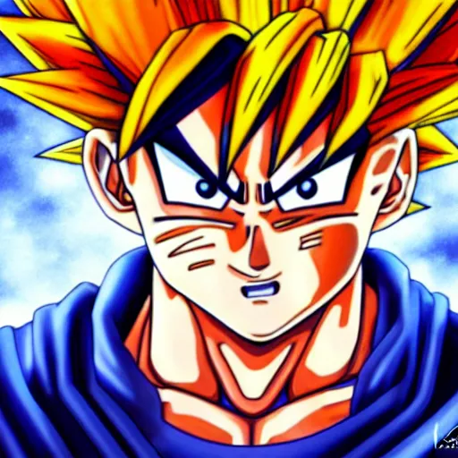 Image similar to ultra realistic portrait painting of goku, art by masashi kishimoto, 4 k, naruto artstyle, cel shaded, highly detailed, epic lighting, full body