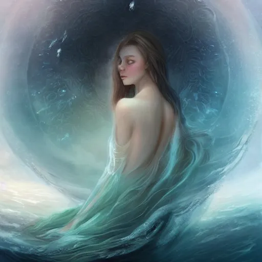 Prompt: nature goddess rising out of the water by charlie bowater, beautiful, bioluminescent, ethereal, mist