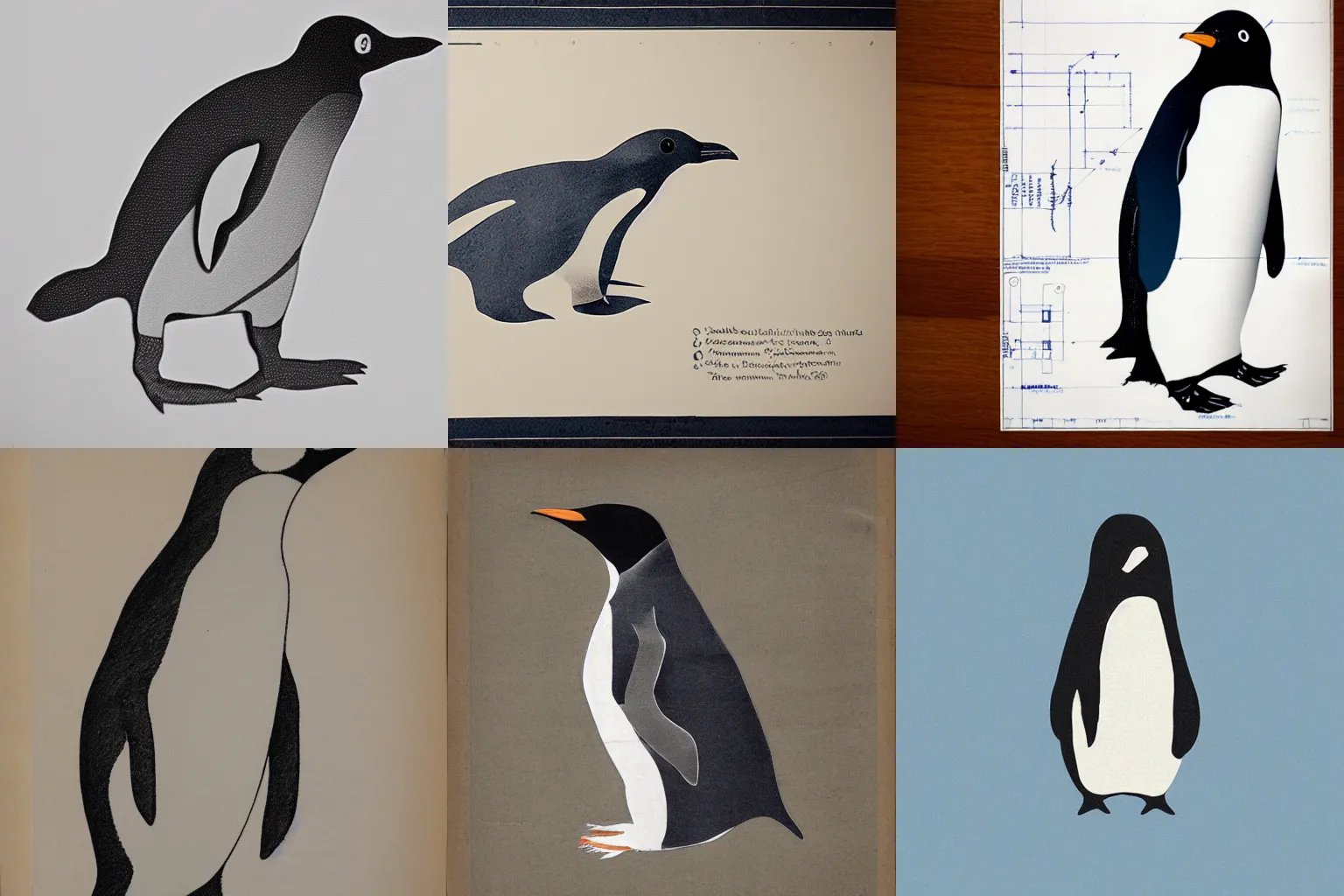Prompt: blueprint of a penguin