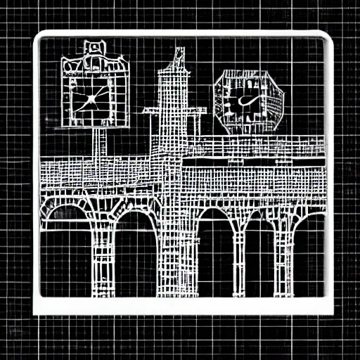 Image similar to a black and white photo of a clock tower, a wireframe diagram by baioken eishun, cg society, ascii art, dye - transfer, black background, ue 5