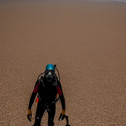 Image similar to a scuba diver walking in death valley, photography, highly detailed, high quality, 8 k, soft lighting,