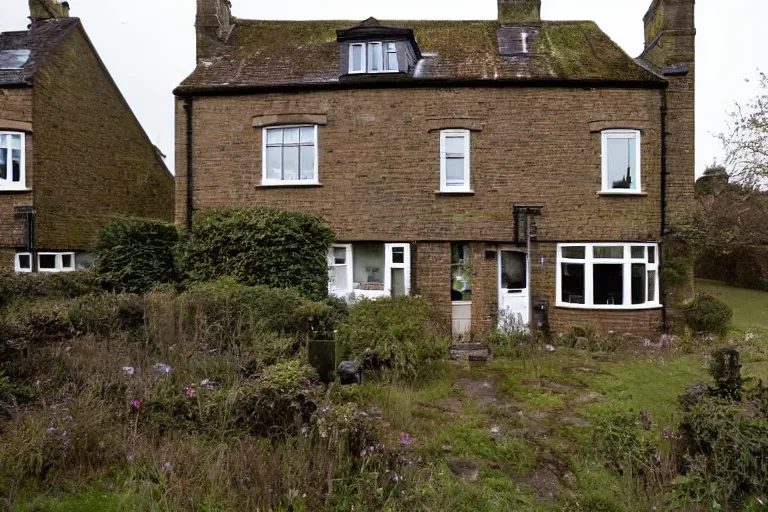 Image similar to cyberpunk, an estate agent listing photo, external view of a 5 bedroom detached countryside house in the UK, by Ravi Zupa