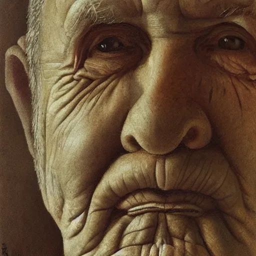 Image similar to detailing character concept portrait of old man by Grant Wood, on simple background, oil painting, middle close up composition