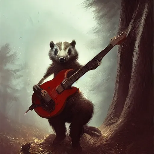 Image similar to badger touch guitar , digital Art, Greg rutkowski, Trending cinematographic artstation