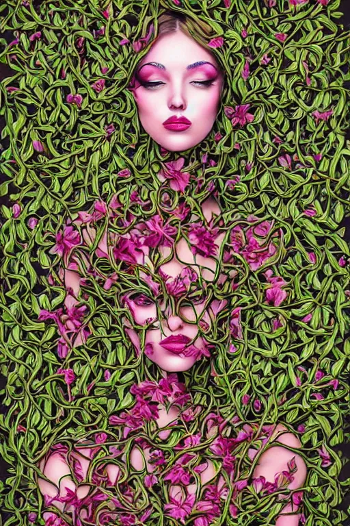 Image similar to beautiful elegant women made of oil and floral vines by rik oostenbroek, contrasted color