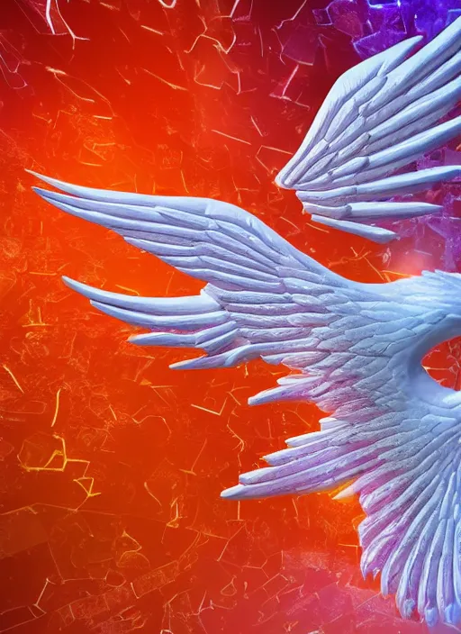 Image similar to white phoenix orange pink salt crystals sharp detail 3d spread crystal wings render simple background graphic design fai khadra gaika style