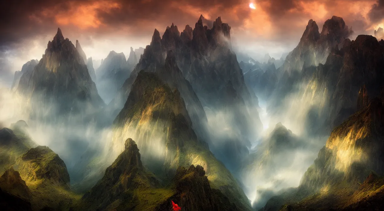 Image similar to amazing landscape photo of angry birds by marc adamus, beautiful dramatic lighting