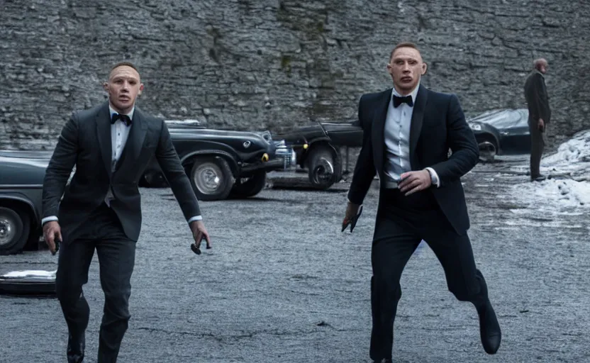 Image similar to film still of Tom Hardy as James Bond in Skyfall, 8k,