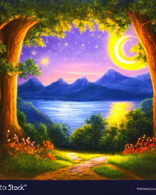 Image similar to scenic view of summer night, ultradetailed,,