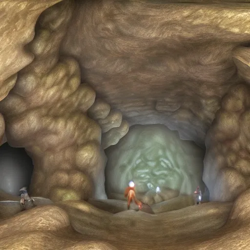 Prompt: A gemstone cavern with men repelling in to the cave. , ultra detailed