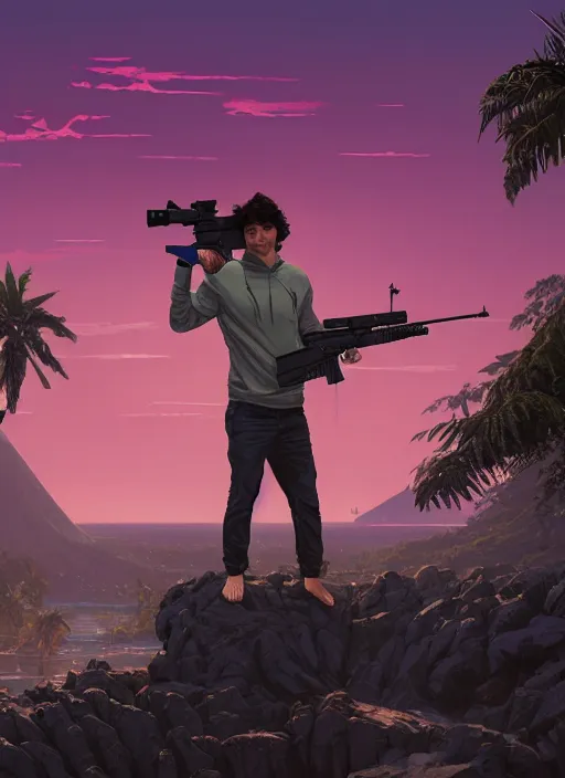 Image similar to highly detailed portrait justin trudeau in ( ( pink hoody ) ) holding ar - 1 5! ( setting costa rica ) in gta v stephen bliss unreal engine fantasy art by greg rutkowski loish rhads ferdinand knab makoto shinkai lois van baarle ilya kuvshinov rossdraws tom bagshaw global illumination radiant light detailed intricate environment