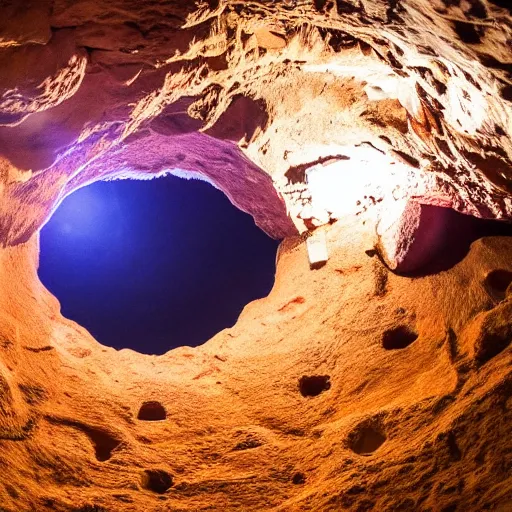 Image similar to a hole on ceiling cave, stars visible through hole