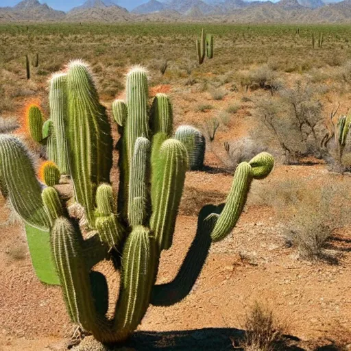 Prompt: god is a cactus in the sonora desert