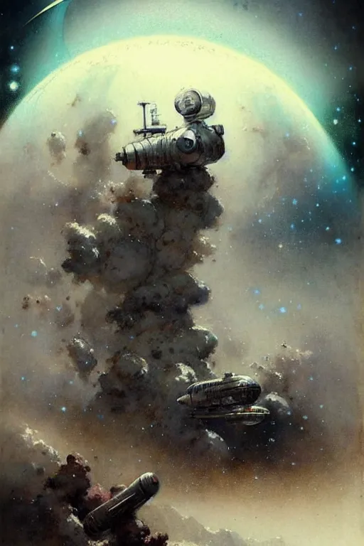 Image similar to ( ( ( ( ( 1 9 5 0 s retro science fiction outer space landscape. muted colors. ) ) ) ) ) by jean - baptiste monge!!!!!!!!!!!!!!!!!!!!!!!!!!!!!!