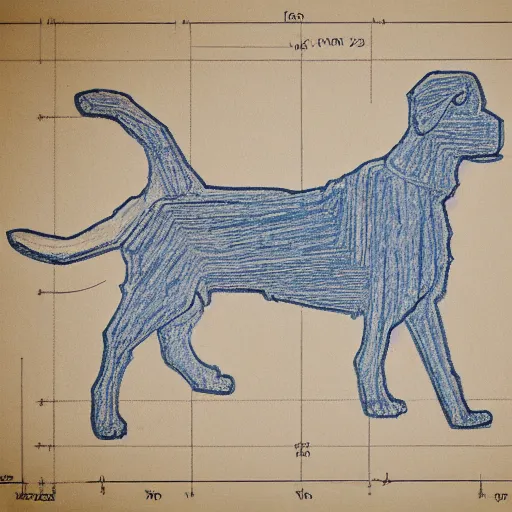 Image similar to blueprint schematics of a dog