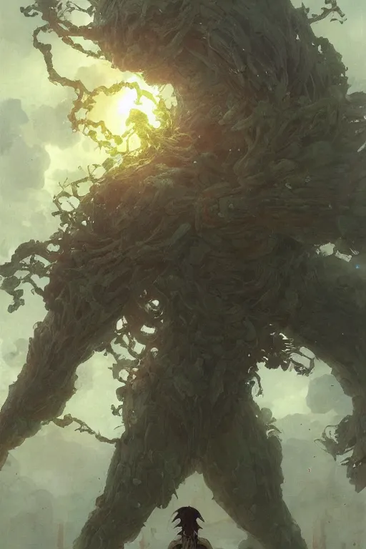 Prompt: amazing character, giant titan of nature from akira animated movie, painting by studio ghibli and greg rutkowski, ilya repin, toei animation, nice lighting, smooth tiny details, soft and clear shadows, low contrast, perfect