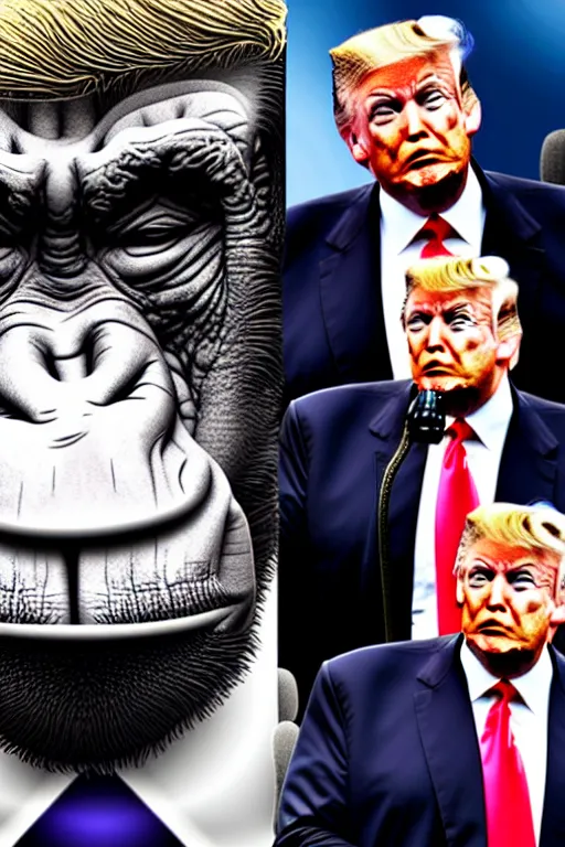 Image similar to donald trump bored ape nft, extreme details, realistic