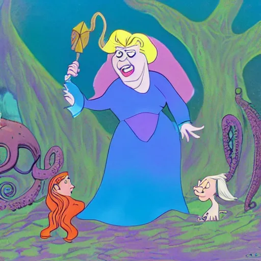 Image similar to ( ( boris johnson ) ) as ursula the sea witch, 1 9 8 9 disney, cartoon, octopus