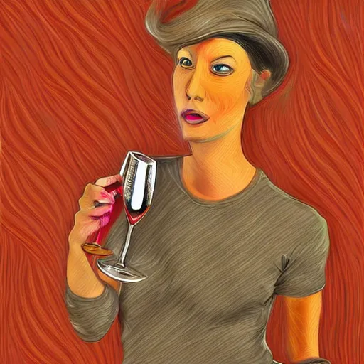 Image similar to art curator drinking champagne, digital art